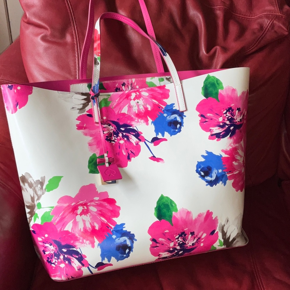 Kate Spade White Floral Tote with Pink and Blue Flowers - Picture 9 of 9